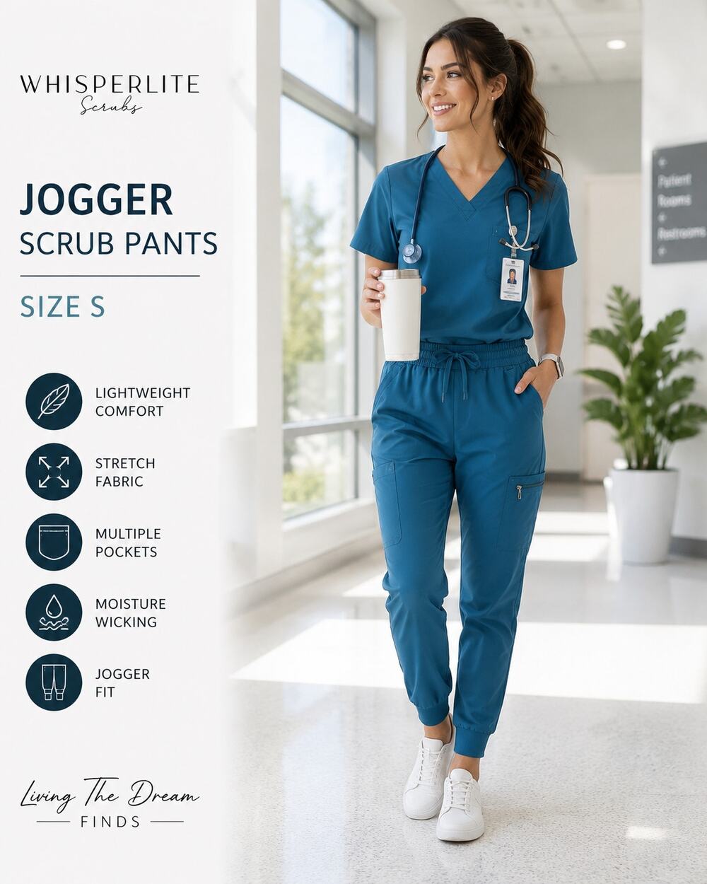 WhisperLite Scrubs Cargo Jogger Pants Women's Size S Caribbean Blue
